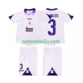 Camisolas de futebol Real Madrid R CARLOS 3 Retro Criança Equipamento Principal 1997 1998 Manga Curta